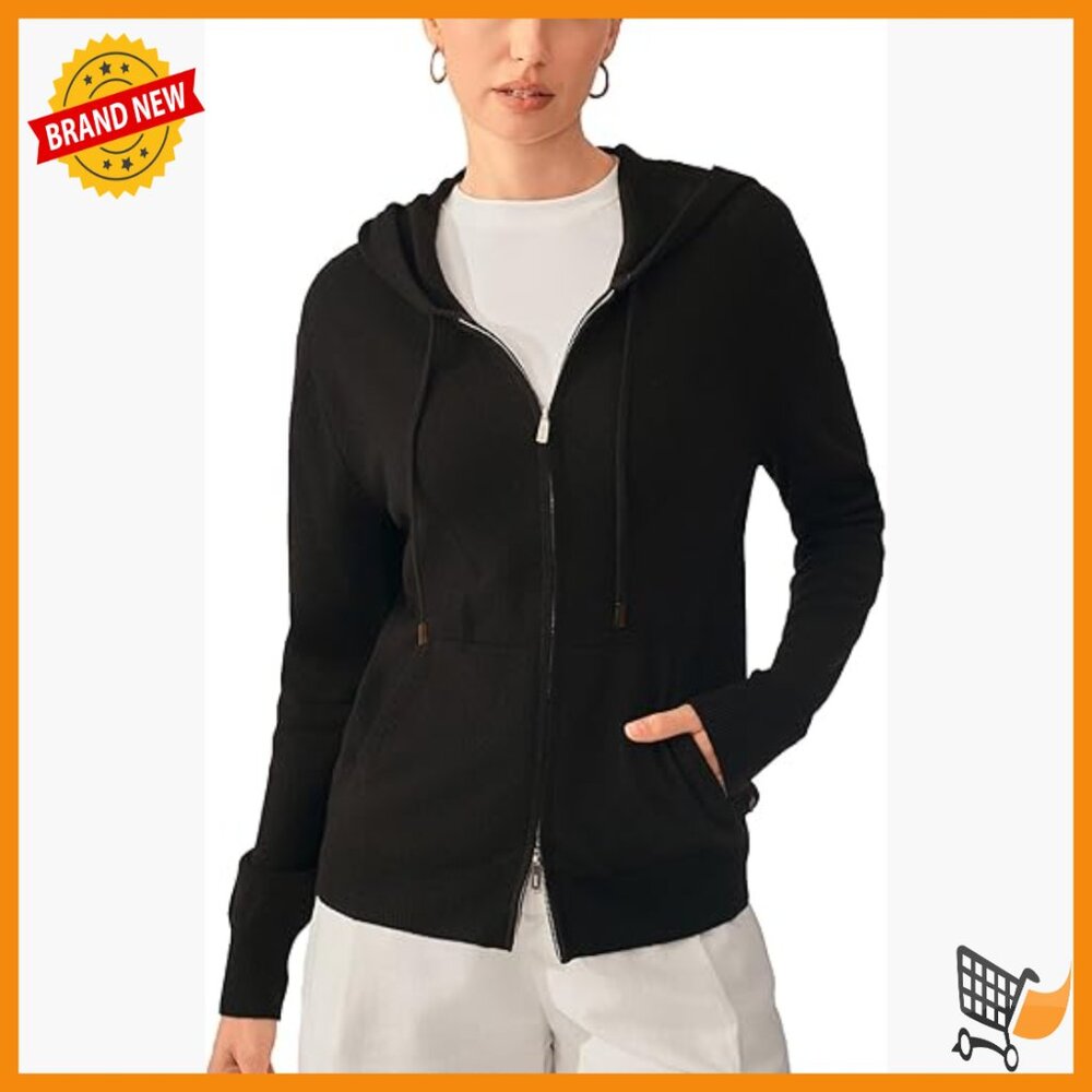Large Cashmere Hooded Cardigan Zip Up With Pocket Machine Washable